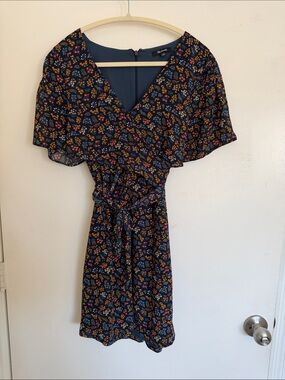 Madewell Floral V-Neck Wrap Mini Dress in Navy 4